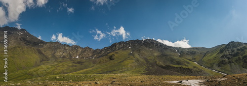 View from Khidotani ridge to Atsunta pass in georgia Caucasus. Omalo Shatili trek. photo