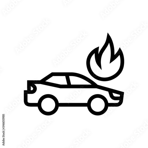 Car fire icon in outline style on white background