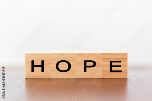 Wooden cubes with the word Hope photo