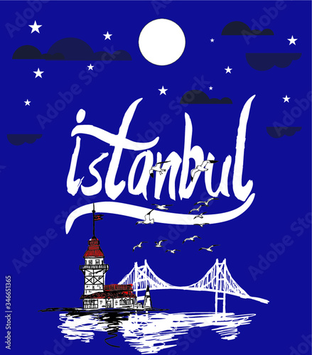 istanbul maiden tower embroidery graphic design vector art
