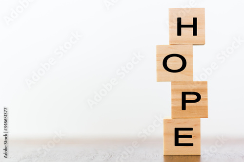 Wooden cubes with the word Hope