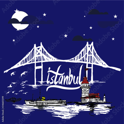 istanbul maiden tower embroidery graphic design vector art