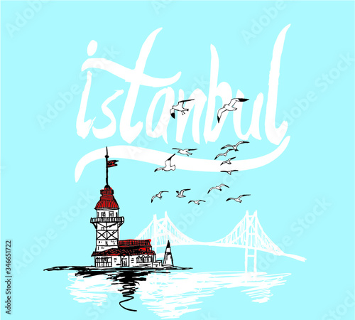 istanbul maiden tower embroidery graphic design vector art