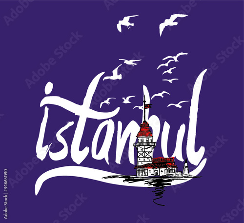istanbul maiden tower embroidery graphic design vector art