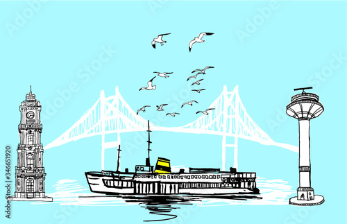 istanbul watercraft embroidery graphic design vector art