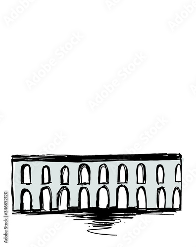 Istanbul Bozdoğan aqueduct hand drawing sketch print and embroidery graphic design vector art