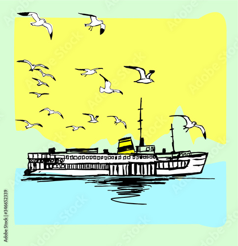 istanbul watercraft embroidery graphic design vector art