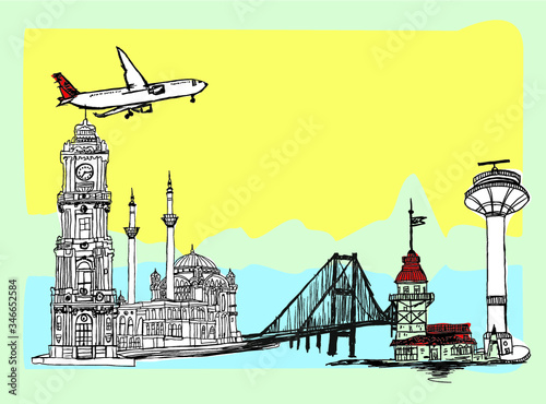 istanbul maiden tower embroidery graphic design vector art