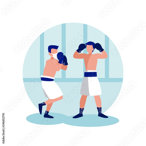 Men with mask boxing at home vector design © djvstock