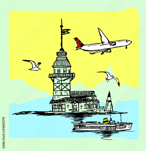 istanbul maiden tower embroidery graphic design vector art © a1vector