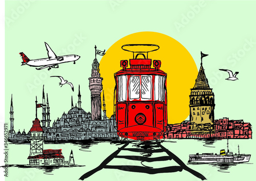 istanbul tram embroidery graphic design vector art