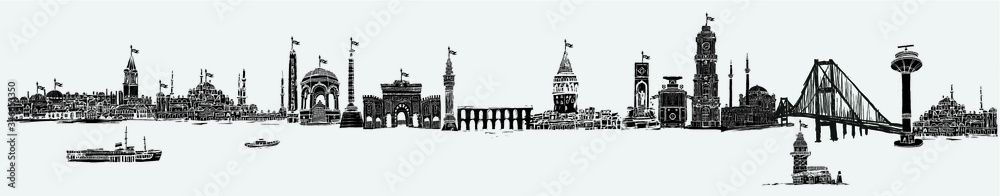 Obraz premium hand drawing istanbul city landscape embroidery graphic design vector art