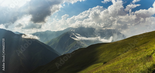 Wonderful view on Khidotani ridge in Khevsureti national park in georgian Caucasus. Omalo Shatili trek. photo