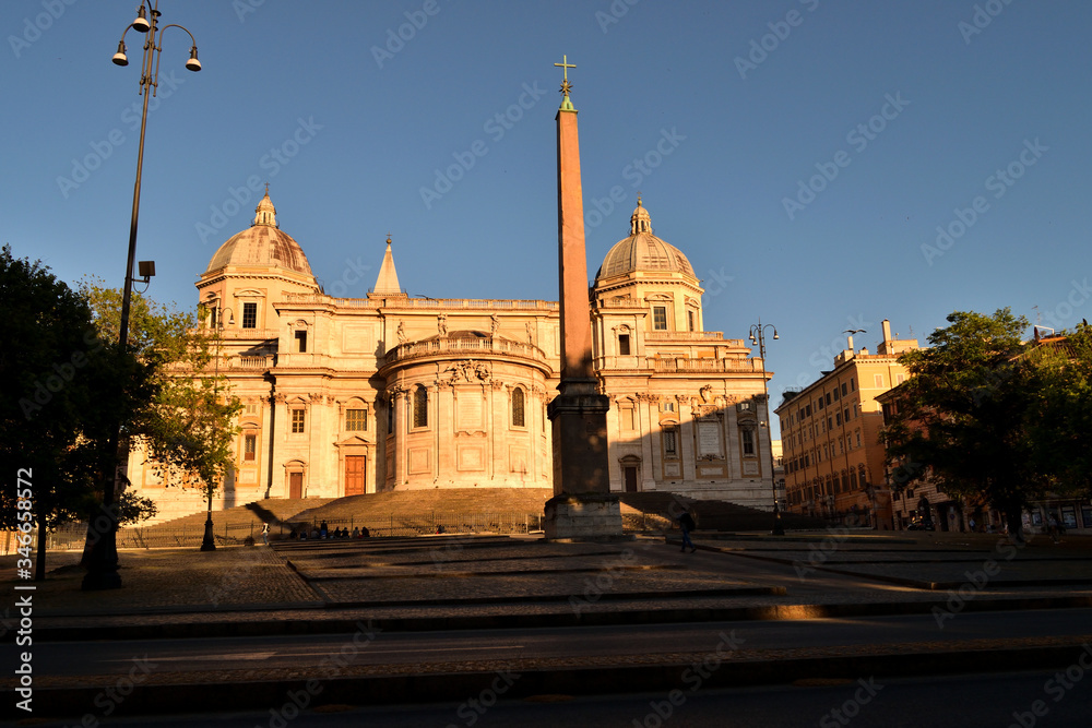 View of the Basilica di Santa Maria Maggiore without tourists due to the phase 2 of lockdown