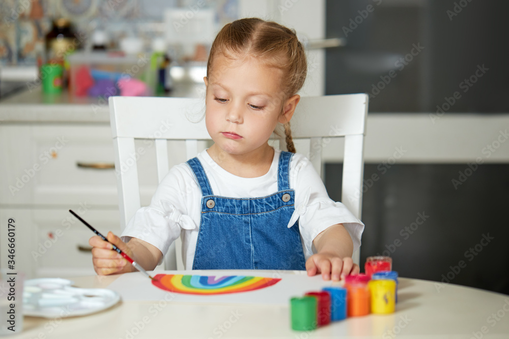 Thank to NHS. Kid painting the rainbow during Covid-19 quarantine at home. coronavirus covid-19 outbreak. Thank to NHS. Kid painting the rainbow during Covid-19 quarantine at home. coronavirus covid-19 outbreak.