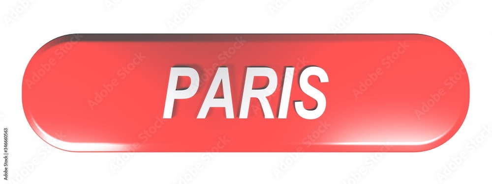 PARIS red rounded rectangle push button - 3D rendering illustration PARIS red rounded rectangle push button - 3D rendering illustration