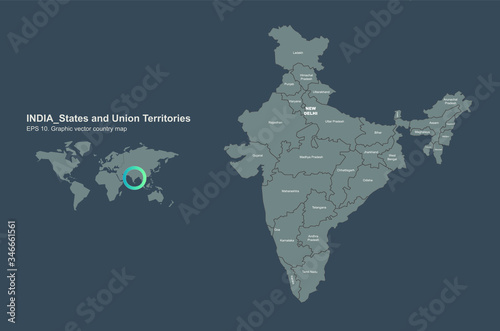 india map vector. a map of India's regional division with its name on it.