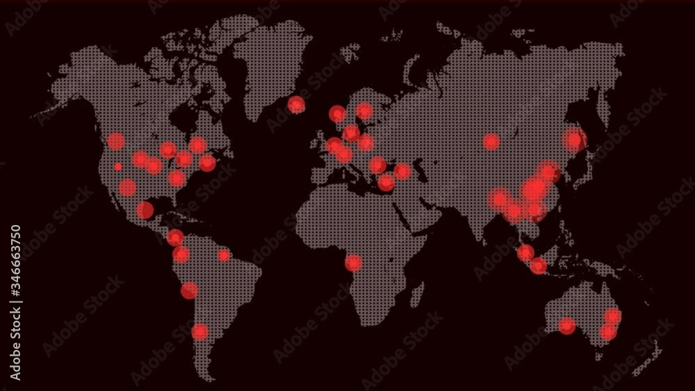 COVID-19 coronavirus Global pandemic map. Map of coronavirus spreading from Wuhan. COVID-19 coronavirus spread animation. COVID-19 coronavirus Global pandemic map. Map of coronavirus spreading from Wuhan. COVID-19 coronavirus spread animation.