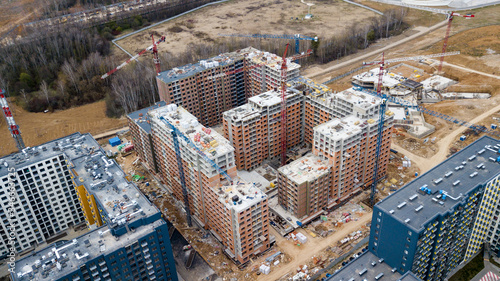 Construction of a residential district. View from above aerial photography by drone.