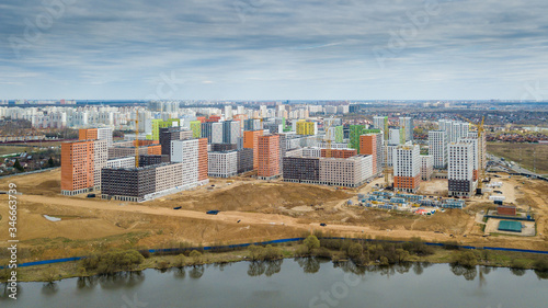 Construction of a residential district. View from above aerial photography by drone. photo