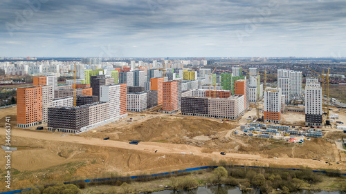Construction of a residential district. View from above aerial photography by drone.