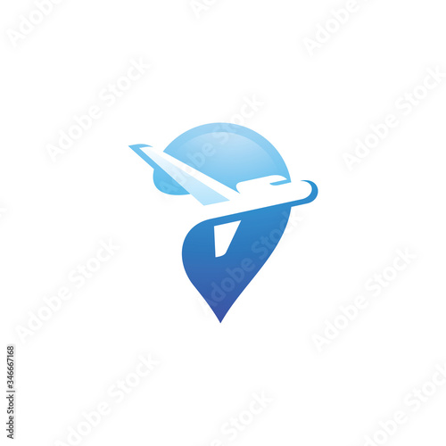 Plane Airplane Aircraft and Pin Pointer Location Logo Icon