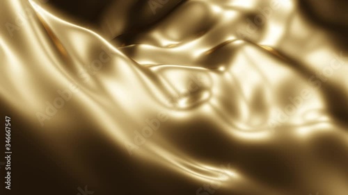 Background liquid metal gold waves, Three-dimensional render animation.