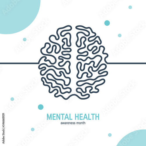 Brain continuous line icon, simple vector image