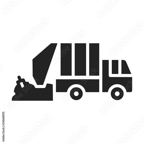 Urban green garbage truck glyph black icon. Residential and commercial waste. Pictogram for web page, mobile app, promo