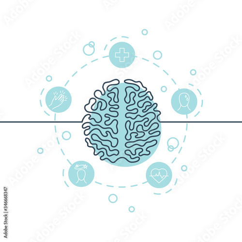 Brain continuous line icon, simple vector image