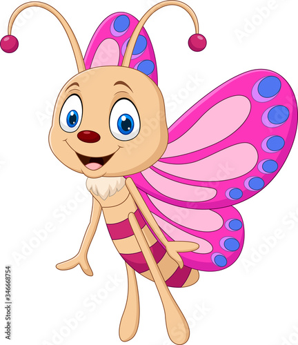 Cartoon funny butterfly isolated on white background