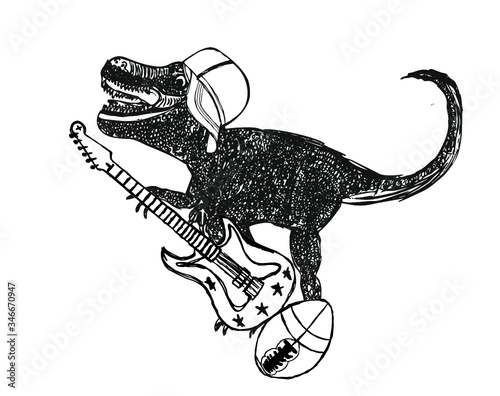 Hand drawing dinosaur trex print embroidery graphic design vector art