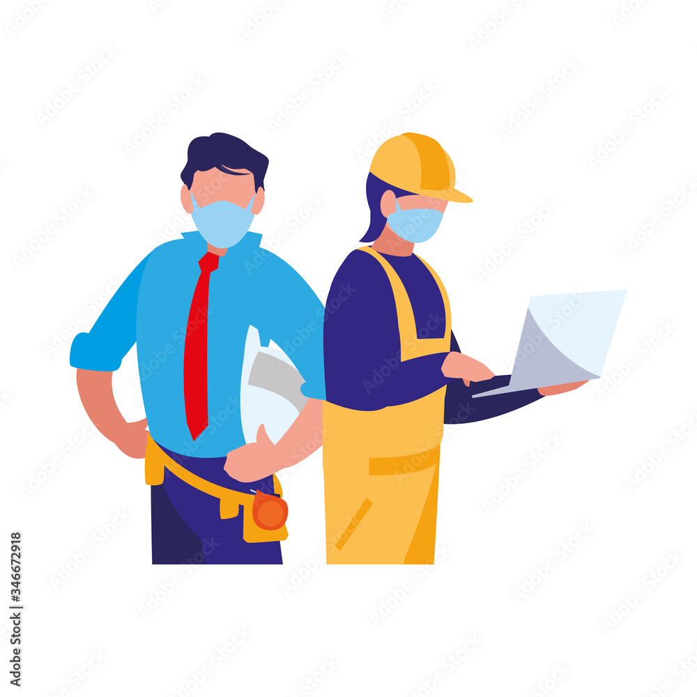 industrial workers men working with face mask industrial workers men working with face mask