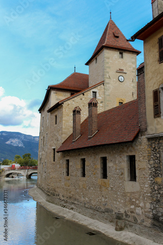 The Palais de l'Ile on the Annecy old town, France. The Palace, often described as a "house in the shape of a ship" has been a prison, a courthouse and an administrative centre.