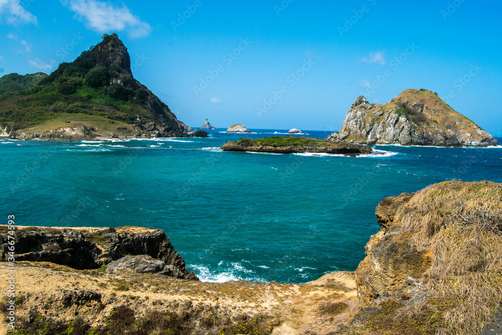 Fernando de Noronha - Brazil. Beautiful landscape with rock formations, vegetation and the sea, on the island of Fernando de Noronha, Brazil