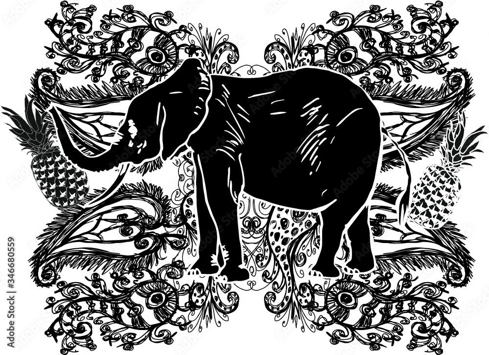 Obraz premium Asian elephants print embroidery graphic design vector art