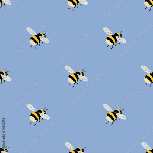 Cute Bumblebee. Colored Seamless Vector Patterns