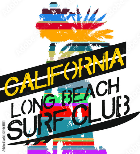 California Sunset and palm trees embroidery graphic design vector art