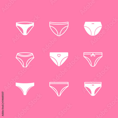 Set of Panties icon flat design. Womans underwear symbol isolated. Vector illustration