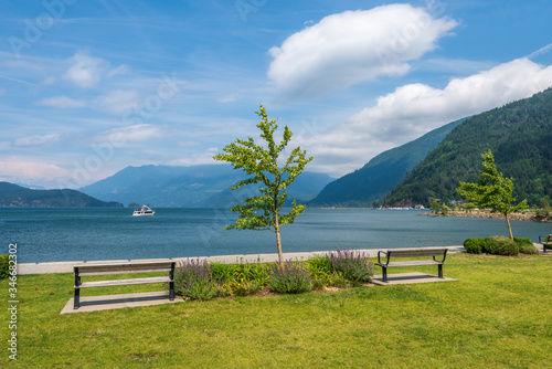 View at Mountain Lake with Blue Sky in British Columbia, Canada. © karamysh