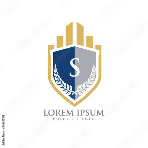 S Initial law firm with shield logo vector template