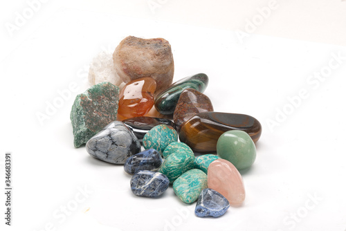 colorful gemstones on white background