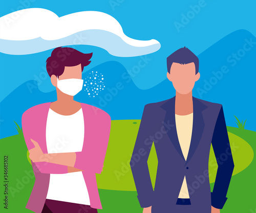 Men avatars with masks outside vector design