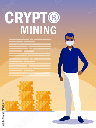 Man with mask and bitcoins vector design
