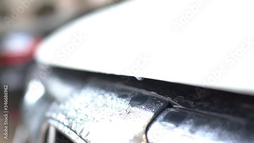 Movement of Rain falling on car 