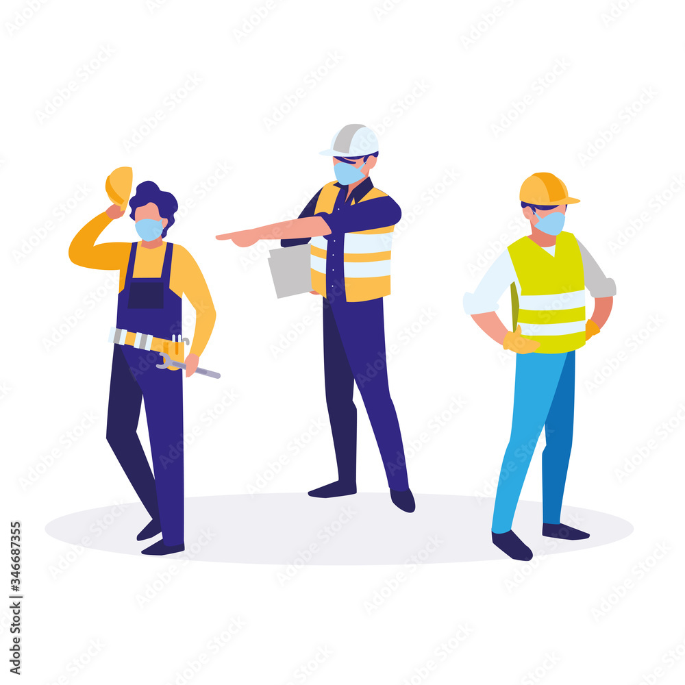 industrial workers men working with face mask industrial workers men working with face mask