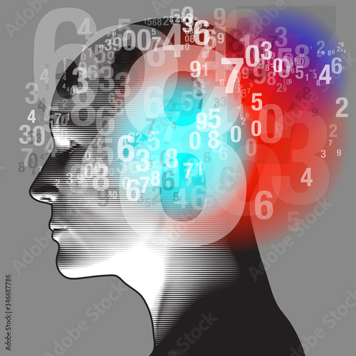 Wallpaper Mural A left side profile of an adult, with an overlaying pattern of semi-transparent "numerals (0 to 9)". Torontodigital.ca