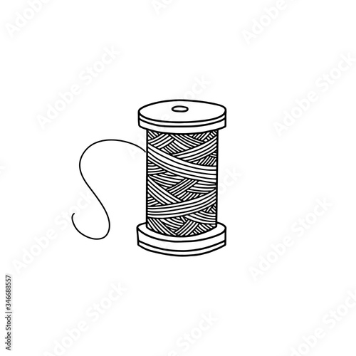 The concept of sewing. A spool of thread. Vector illustration of a drawn isolated sketch. Doodle style, flat design.