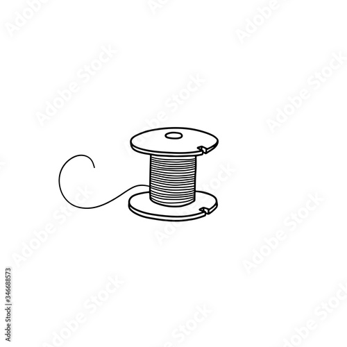 The concept of sewing. A spool of thread, a bobbin. Vector illustration of a drawn isolated sketch. Doodle style, flat design.
