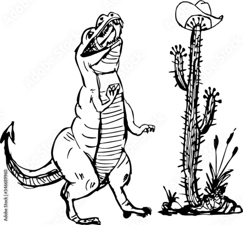 skateboarding dinosaur trex embroidery graphic design vector art in the desert